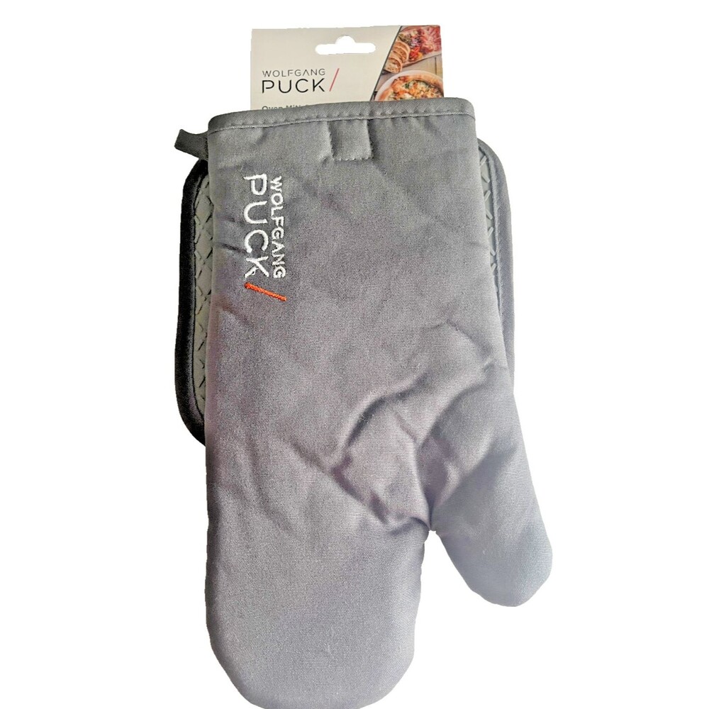 Wolfgang Puck Kitchen Oven Mitt Potholder Silicone Grips Charcoal Embroidered